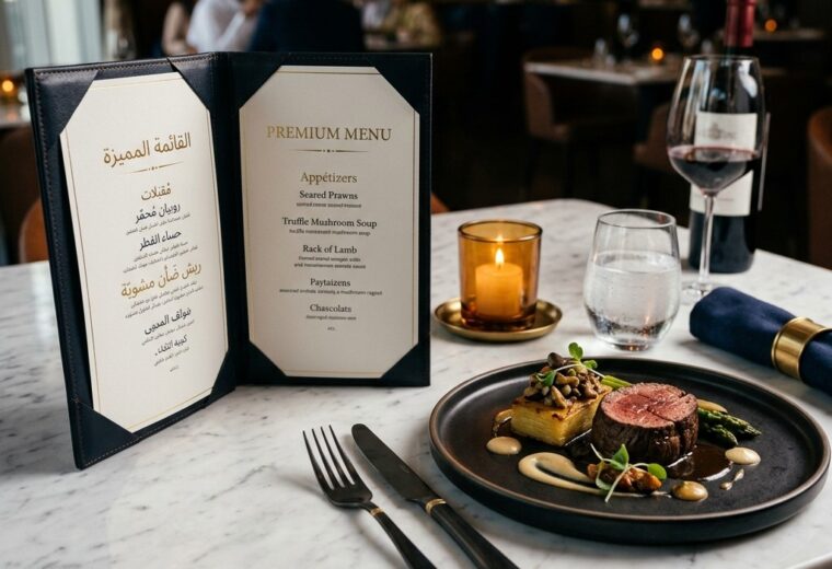 Premium restaurant menu in Arabic and English o…