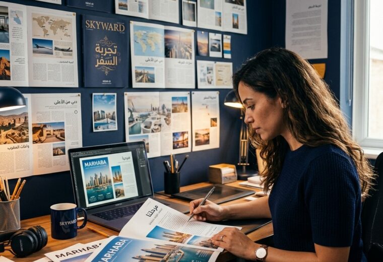 Editorial design desk with inflight magazine la…
