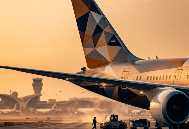 Airliner tail livery at Abu Dhabi airport at go…